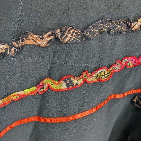 Vintage Y2K Maxi Skirt Flare Pull On Artsy Eclectic Black Orange Animal 16 - Picture 5 of 12